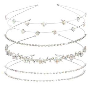 lot 58699 image: Jaciya Silver Bridal Headband 4 Pieces Rhinestone Headbands AB Crystal Flower Girl Leaves Crown Head Band Tiara Wedding Hair Accessories - Retail $10