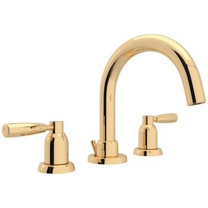 lot 26016 image: Perrin And Rowe U.3955Ls-2 Holborn 1.2 GPM Widespread Bathroom Faucet - Gold