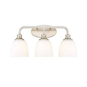 lot 26076 image: 491003-MG-Millennium Lighting Alberta 3 Light Vanity Light, 11 Inches Tall and 22 Inches Wide, Modern Gold Finish