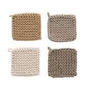 lot 26083 image: Creativeco-op 8in Square Cotton Crochet Pot Holder, 4 Pack