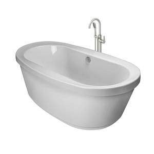 lot 26091 image: Inizio 65.5 in. x 35.6 in. Soaking Bathtub with Center Drain in White with Round Tub Filler in Brushed Nickel