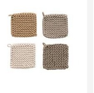 lot 26113 image: Creativeco-op 8in Square Cotton Crochet Pot Holder, 4 Pack