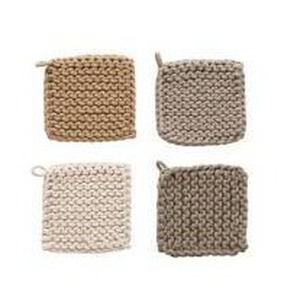 lot 26114 image: Creativeco-op 8in Square Cotton Crochet Pot Holder, 4 Pack