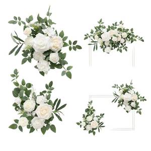 lot 3462 image: Lings moment 2pcs White Wedding Artificial Floral Swag Welcome Sign Flowers Backdrop Garland Green for Ceremony Reception Door Wall Easel Home Decoration Entryway Faux Outdoor Board Table Decor - Retail $45