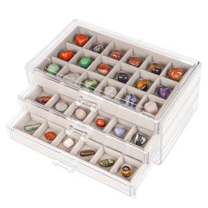 lot 3466 image: Bfttlity Acrylic Rock Display Case,54 Grids Rock Collection Box for Kids with Mini Magnifying Glass and Gloves, Clear Display Cases for Stones Collectibles Gemstone Crystals Storage Boxes - Retail $23
