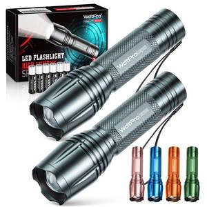 lot 3474 image: WdtPro LED Flashlight High Lumens SR2000 Pro, 2 Pack Brighter Tactical Flashlights with 5 Modes & Zoomable, Powerful Mini Flash Light for Emergency, Camping, Hiking (Grey) - Retail $10
