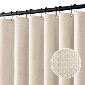 lot 3476 image: MIULEE Linen Shower Curtain with 10 Metal Hooks Modern Heavy Duty Washable Beige Fabric Curtain Set Waterproof Neutral Thick Cloth Shower Curtains for Bathroom Bathtub Washable, W60L72, Cream - Retail $25
