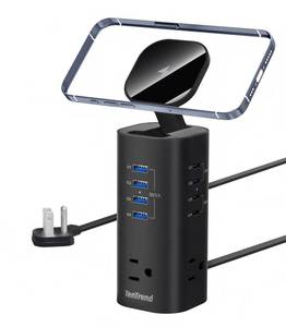 lot 3482 image: 115W Fast Charging Station, TenTrend Power Strip Tower Surge Protector, 5FT Extension Cord with 3AC Outlets & 8 USB Ports(4 USB-C), Flat Plug Charging Tower for Home, Office Supplies, Dorm Room - Retail $40