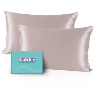 lot 3494 image: Gabire Mulberry Silk Pillowcases Set of 2, Both Sides Real Silk for Hair and Skin Prevent Acne Pillowcase Organic Silk Pillow Cases 2 Pack with Hidden Zipper, Apricot Grey, Standard (20x26) - Retail $19