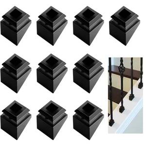lot 3495 image: Sidasu Black Wrought Iron Baluster Shoes Set of 10 - for 12 Square Balusters (40 Degree Stair) - No Connectors - Retail $19