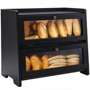 lot 3521 image: VEDALIO Bread Box For Kitchen Countertop, Black Breadbox, Bread Boxes for Kitchen Counter Organizer Decor Storage, Wooden Storage Box Breadbox, Housewarming Birthday Wedding Christmas Gift - Retail $30