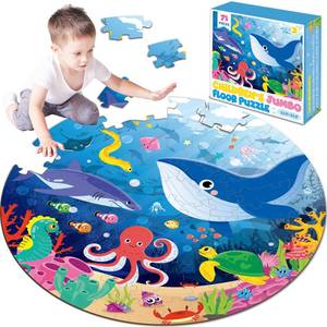 lot 3543 image: Puzzles for Kids Ages 4-8, 71 Piece Jumbo Large Underwater Ocean Floor Puzzle Sea Animals Shark Round Puzzles for Toddler Children 3-5 Educational Learning Toys for Boys Girls Birthday - Retail $16