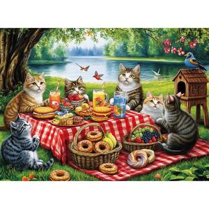 lot 3544 image: 500 Piece Puzzles for Adults, Cat Family Dinner Large Piece Jigsaw Puzzle for Adults Seniors,Recycled Cardboard Puzzle 500 Piece,Family Activity Great Gift for Family Friends 20.5  15 in - Retail $10