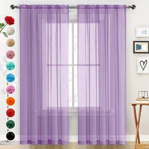 lot 3548 image: SpaceDresser Sheer Voile Window Treatment Rod Pocket Curtain Panels for Kitchen Bedroom Living Room Drapes Sunlight Filtering Privacy Semi Home Decor Assorted (Lavender, 52 W x 84 L) - Retail $10