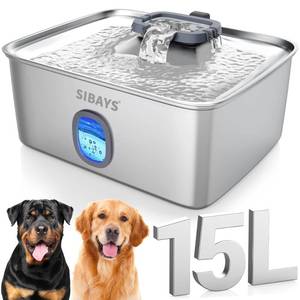 lot 3552 image: SIBAYS 4Gal15L Large Dog Water Fountain, Stainless Steel Pet Fountain with Water Window & LED Light, Ultra Quiet Automatic Dog Water Bowl Dispenser for Large Dogs & Multi-pet, Easy to Clean FS76 - Retail $110