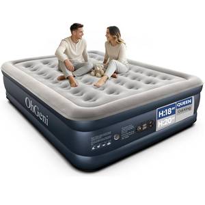lot 3558 image: OhGeni Air Mattress Queen with Built in Pump, Ideal Alternative to a Bed, Blow Up Colchones Inflables Mattress for Guests, Portable Air Mattresses, 18 Raised Elevated Air Bed for Camping, Dark Blue - Retail $70