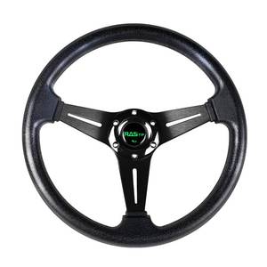 lot 3560 image: RASTP Universal Racing Steering Wheel 13.8350mm 6 Bolts Grip Vinyl Leather &amp Aluminum with Horn Button for Car -Black - Retail $38