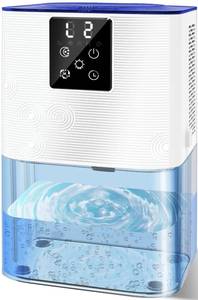 lot 3562 image: Dehumidifier,MTOX 3L105 oz (1000 Sq Ft) Small Dehumidifiers for Rooms, Bathroom, RV, Quiet with Auto Shut-Off, Timer, 3 Modes, Removable Filter & Aromatherapy Box, 7-Color LED (Blue & White) - Retail $60
