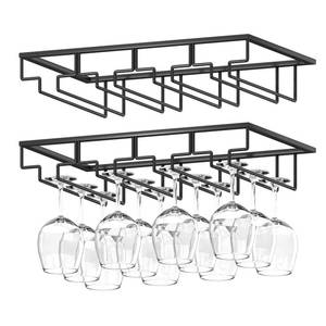 lot 3568 image: Wtiujhg Wine Glass Rack, 2 Pack Under Cabinet Stemware Rack Wine Glass Holder, 4 Rows Black Metal Wine Glass Storage Hanger Under Shelf for Cabinet Kitchen Bar - Retail $20