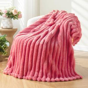 lot 3569 image: NEWCOSPLAY Super Soft Twin Blanket Coral Pink Premium Silky Flannel Fleece 3D Ribbed Jacquard Lightweight Bed Blanket All Season Use (Coral Pink Ribbed, Twin(60x80)) - Retail $26