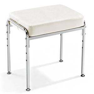 lot 3581 image: WUDOYO Vanity Stool, Chrome Metal Frame, 3-Height Adjustable Settings (Beige) MISSING SOME HARDWARE
