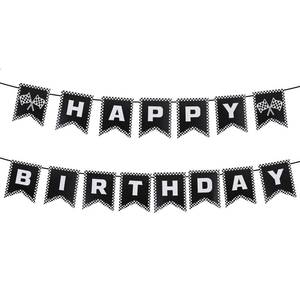 lot 3587 image: Race Car Birthday Party Decorations - Checkered Flag Race Car Happy Birthday Banner - Racing Theme Banner with Ribbon and Needle for Boys Party Supplies