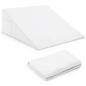 lot 3590 image: Horbaunal White Bed Wedge Pillow Cover with Zipper Design, Wedge Pillowcase Protector with Side Pocket for Storage, 26 L x25 W x 10 H(Pillow Not Include) - Retail $13
