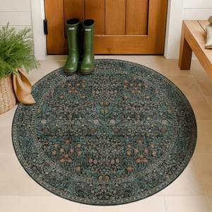 lot 3608 image: Dark Green 3ft Round Washable Entryway Rug, Soft Round Rugs for Kitchen, Bathroom, Living Room, Bedroom, Ultra-Thin Non-Slip, Small Circle Carpet, Vintage Dark Green Floral Decor - Retail $30