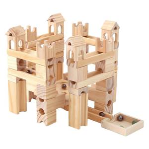 lot 3611 image: Wooden Marble Run for Kids Ages 4-8, 80 Pieces Wood Building Blocks Toys and Construction Play Set, Marble Track Maze Game STEM Learning Toys Gifts for Boys Girls (80pc Set) - Retail $49