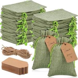 lot 3616 image: Woanger 100 Pcs Burlap Gift Bags with 100 Pcs Kraft Paper Gift Tags with Drawstring Favor Bulk Burlap Sack Bags for DIY Wedding Party Craft(4 x 6 Inch,Sage Green) - Retail $30