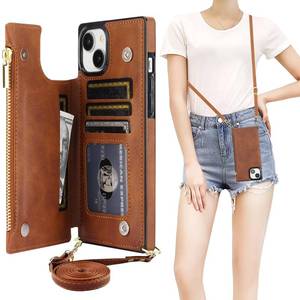 lot 3634 image: Bocasal Crossbody Wallet Case for iPhone 15 Plus with RFID Blocking Card Slot Holder, Magnetic Flip Folio Purse Case, PU Leather Zipper Handbag with Detachable Lanyard Strap 6.7 Inch 5G (Brown) - Retail $23