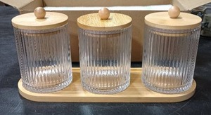 lot 3645 image: 3 pack Glass Bathroom Organizer Jars with Lids
