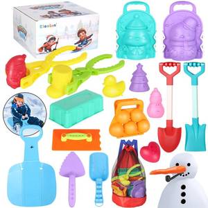 lot 3672 image: Elovien Snow Toys Snowball Maker 32Pcs Snow Molds for Kids Outdoor with Foldable Snow Sleds, Long Shovels Tool, Snowman Kit, Snow Brick Maker, Winter Travel Toys for Toddlers Adults Snow &amp Sand Play