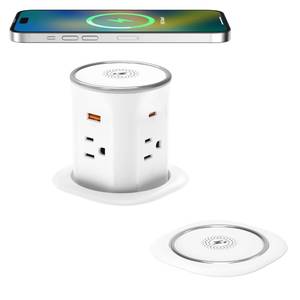 lot 3674 image: Jgstkcity Pop Up Outlet for Countertop 3.15-inch Desk Wire Hole Insert,9-in-1 Power Strip with 15W Wireless Charger,4 Outlets 4 USB Ports,15Amp Tamper Resistant Receptacle, ETL Listed - Retail $96