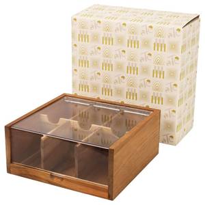 lot 3675 image: HTB Acacia Wood Tea Bag Organizer Storage, Gift Box 6 Compartments Tea Chest Box with Acrylic Transparent Hinged Lid - Retail $25