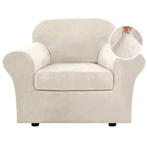 lot 3678 image: H.VERSAILTEX Rich Velvet Stretch 2 Piece Cover Chair Slipcover Sofa Cover Furniture Protector Couch Soft with Elastic Bottom Chair Couch Cover with Arms Width Up to 49 Inch(Chair, Ivory) - Retail $31