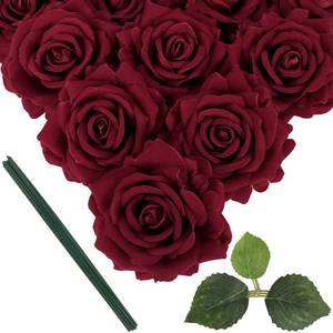 lot 3679 image: IPOPU Burgundy Velvet Rose 5 Large Roses Artificial Flowers 10pcs Silk Rose Fake Flowers for Wedding Bouquet Baby Shower Centerpieces Arrangements Home Party Tables Decor(Burgundy) - Retail $18