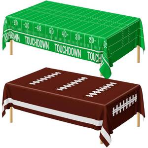 lot 3692 image: QZYL Football Party Decorations 2026, Disposable Football Tablecloth, 2 PCS Brown Green Decoration Runner, Game Day Theme Table Cloth, Plastic Table Cover for Game Day Touchdown Party Supplies - Retail $7