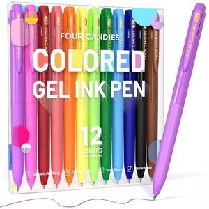 lot 3709 image: Four Candies Quick Dry Ink Colored Pens Set, 12 Colors Retractable Gel Pens, 0.7mm Fine Point Colorful Pen for Note Taking & Drawing, Colored Gel Pen with Comfort Grip for Office, School & Home - Retail $10