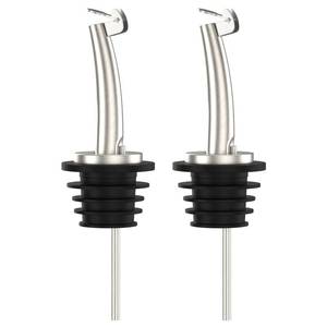 lot 3710 image: Axe Sickle 2 Pcs Oil Spout Liquor Bottle Pourer Spouts Stainless Steel Speed Pour Spouts Olive Oil Dispenser Spout for About 34 Bottle Mouth, with Flip Top - Retail $6