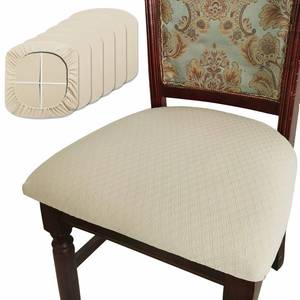 lot 3721 image: BUYUE Dining Room Chair Seat Covers Set of 6, TPU not Mixed, Friendly Jacquard Fabric Stretch Washable Slipcover for Kitchen Seat Cushions, Beige-6PCS - Retail $30