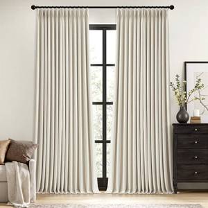 lot 3722 image: MIULEE Linen Pinch Pleated 100% Blackout Linen Curtains 90 Inch Length 2 Panels Set, Black Out Memory Trained Pleat Curtains Light Blocking Room Darkening Drapes for Bedroom Living Room Window - Retail $75