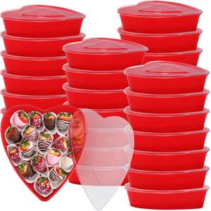 lot 3738 image: Yerliker Valentines Heart Food Containers with Lids 22 oz  650 ml Large Heart Shaped Food Containers Plastic Storage Box Reusable Dessert Box for Kitchen Restaurant Fruit Vegetable (Red) - Retail $25