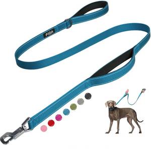 lot 3755 image: Fida 5 FT Heavy Duty Dog Leash with 2 Comfortable Padded Handles, Traffic Handle & Advanced Easy Snap Hook, Reflective Walking Lead for Large, Medium & Small Breed Dogs, Blue - Retail $19