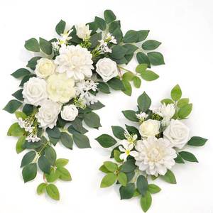 lot 3757 image: Piklado Wedding Decor (Pack of 2) Welcome Sign Flower Backdrop Garland for Ceremony Reception Wall Easel Home Decoration Entryway Faux Outdoor Board Head Table Decor (White) - Retail $30