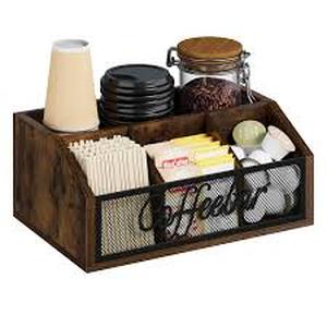 lot 3650 image: Coffee Station Organizer Rustic Wood