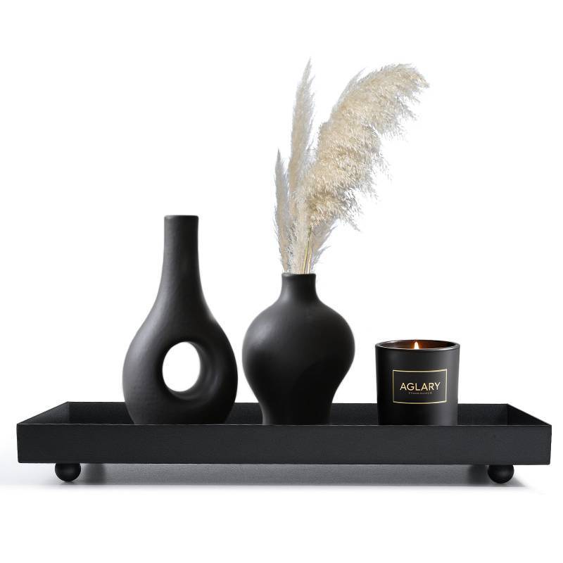 lot 9465 image: Aglary Rectangle Black Matte Metal Tray, Suit for Candle Holder, Vanity Decor Projects, Bathroom Toilet Tank Tray, Perfume or Jewelry Storage, and Coffee Table Centerpiece