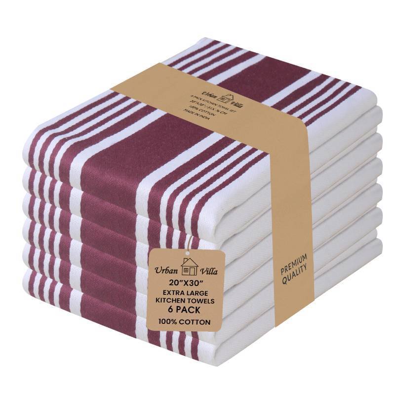 lot 9545 image: Urban Villa Kitchen Towels 100% Cotton Dish Towels for Kitchen (Set of 6) 20x30 Dish Cloths Highly Absorbent Kitchen Linen Set with Hanging Loop Perfect for Drying Dishes Cleaning Towels-Wine White