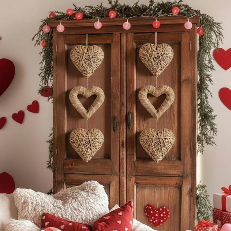 lot 9710 image: Yuntau 2 Piece 24 Large Rustic Rattan Heart Wall Decor, Valentines Day Vintage Hanging Ornaments Art for Home Wedding Party, Neutral Farmhouse Heart Shaped Crafts for Indoor Outdoor(Hollow)