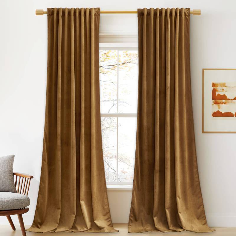 lot 9964 image: StangH Velvet Curtains 108 inches Long - Retro Gold Brown Thermal Insulated Light Blocking Window Drapes for Living Room, Privacy Protect Room Dividers for Bedroom, W52 x L108, 2 Panels